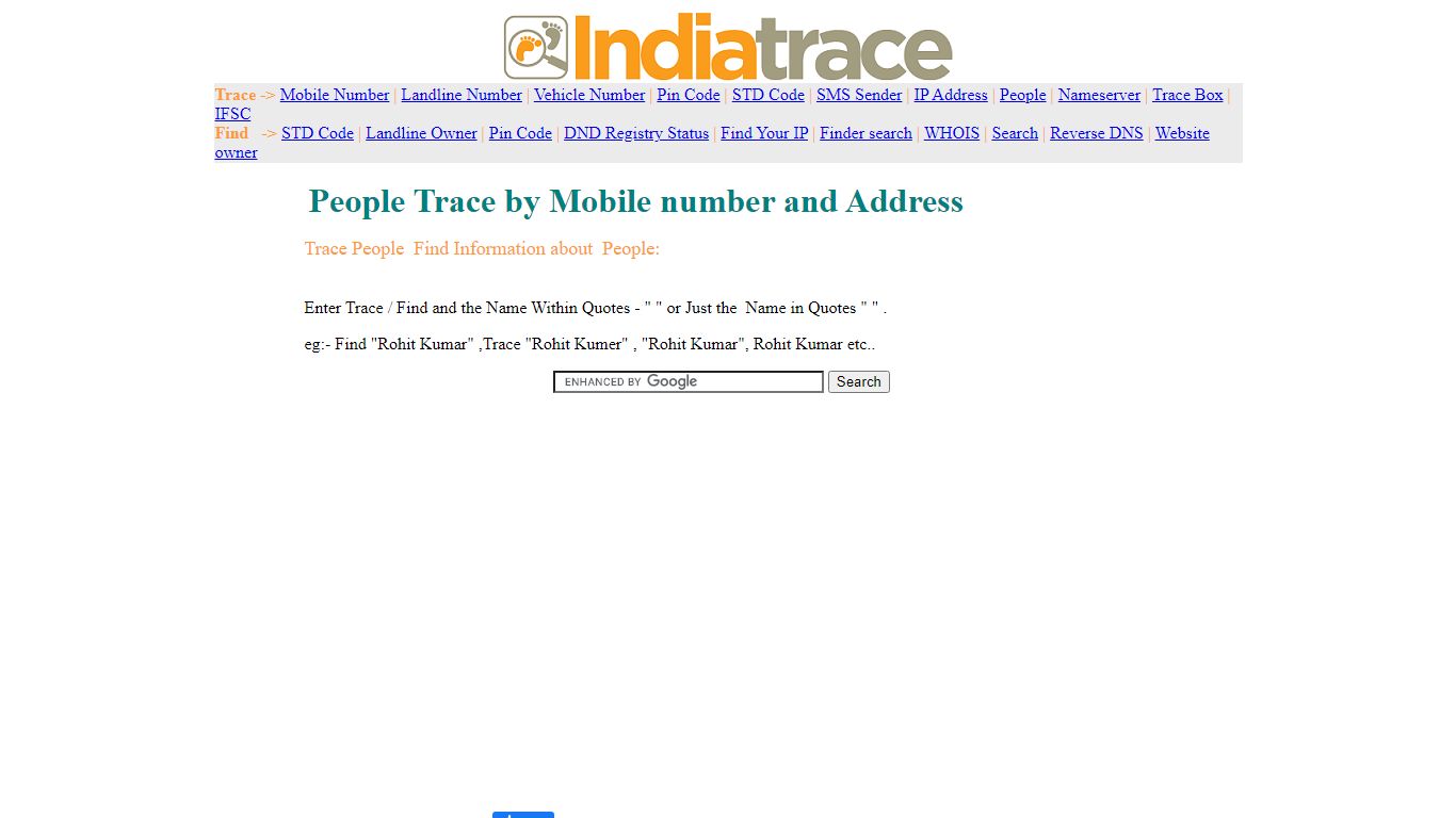 Indiatrace.com | Trace People by Name, Location or Mobile Number